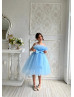 Blue Tulle Tea Length Popular Flower Girl Dress